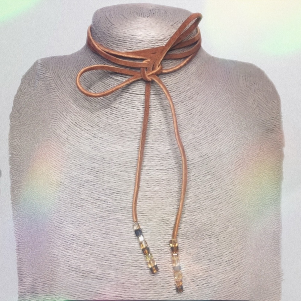 Genuine Leather Suede Glass Bead Wrap Necklace